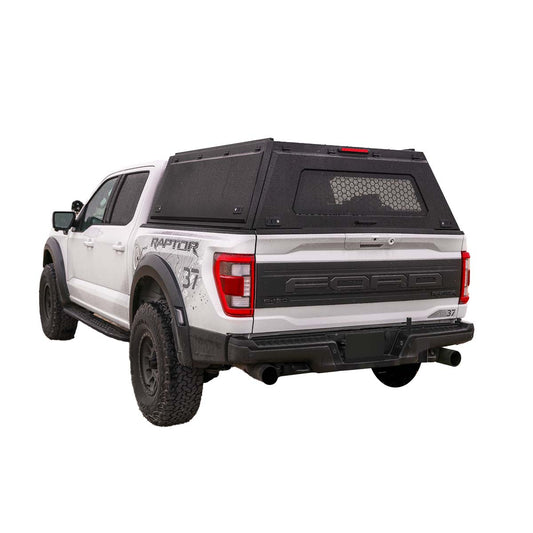 Expedition Truck Cap with Full Wing Doors, Front and Rear Windows, and 3rd Brake Light