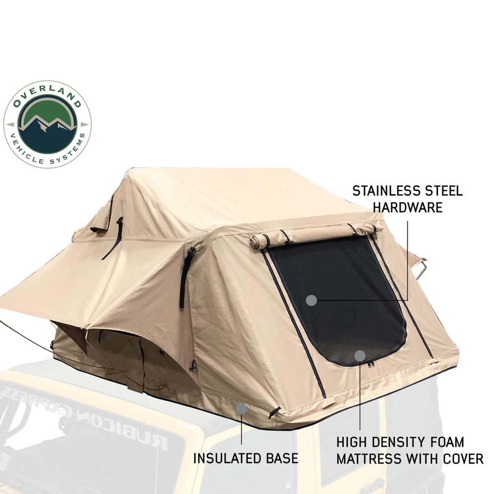 LD TMBK - Soft Sided Roof Top Tent, 2 Person, Tan Body & Green Rainfly