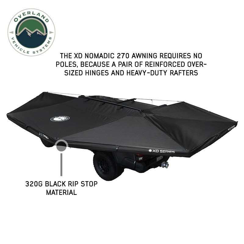 XD Nomadic 270 - Awning W/Lights & Black Out , Driver Side, Black Body, Black Trim & Black Travel Cover - No Brackets, No Hardware