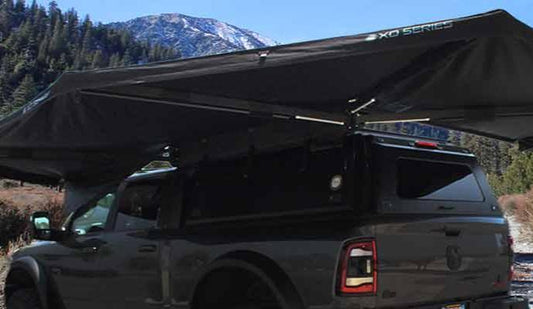 XD Nomadic 270 - Awning with Lights & Blackout, Passenger Side, Black Body, Black Trim & Black Travel Cover - No Brackets, No Hardware