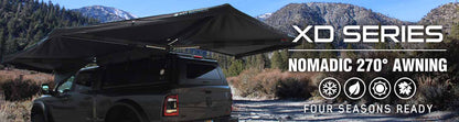 XD Nomadic 270 - Awning with Lights & Blackout, Passenger Side, Black Body, Black Trim & Black Travel Cover - No Brackets, No Hardware