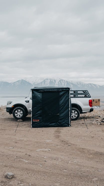 Black Rooftop Awning Room attached to a Ford Ranger truck