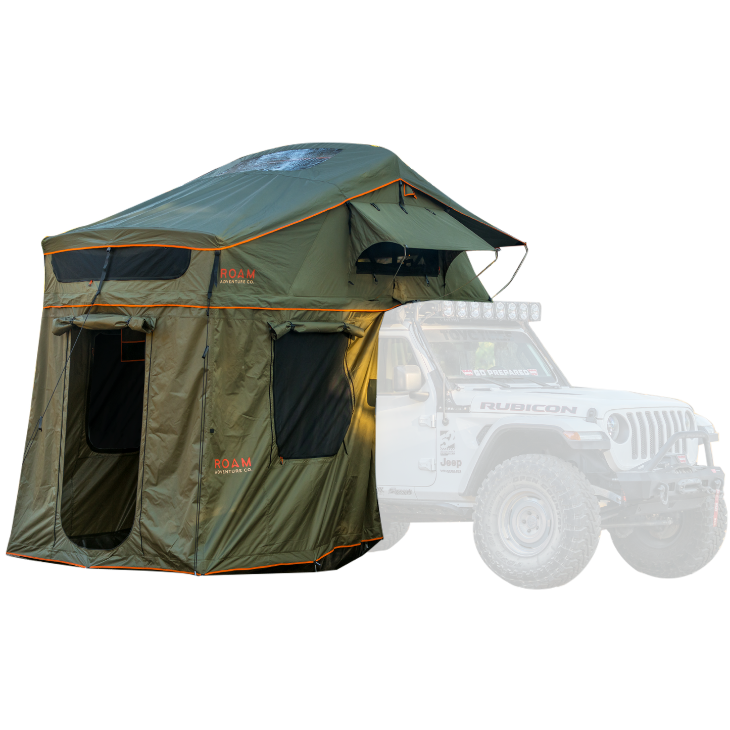 Vagabond XL Rooftop Tent with Annex Room shown on a Jeep Rubicon